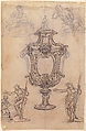 Design for a Vase with a Cross-section of its Neck (recto); Design for a Vase with studies of a Muscular Nude Male Figure and figures for a Baptism (verso), Giovanni Battista Foggini (Italian, Florence 1652–1725 Florence), Pen and brown ink, brush and gray wash, over black chalk (recto); pen and brown ink, over leadpoint (verso)
